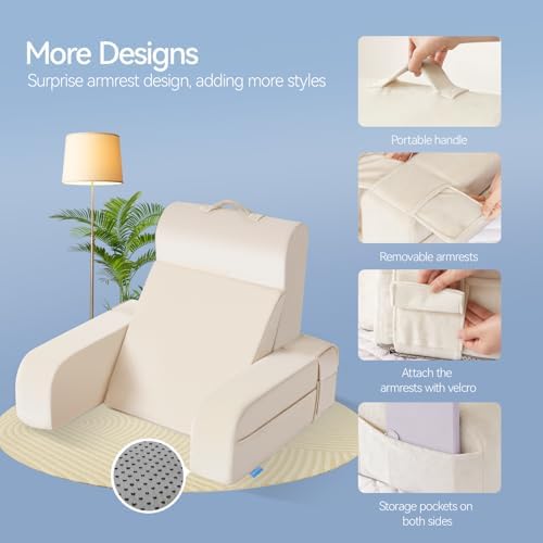 Kayfia Reading Pillow, Gel Memory Foam Back Rest Pillow, 19", Ivory