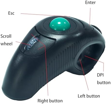 YUMQUA Finger Handheld Mouse, Wireless Trackball Mouse with Roller Ball