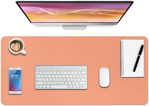 Boutilon Leather Desk Pad Protector,Non-Slip Mouse Pad,Laptop Desk Pad,Office Mouse Mat,Waterproof Leather Desk Blotter,Desk Writing Pad for Office and Home (XL-Orange Pink,35.4"x 15.7")
