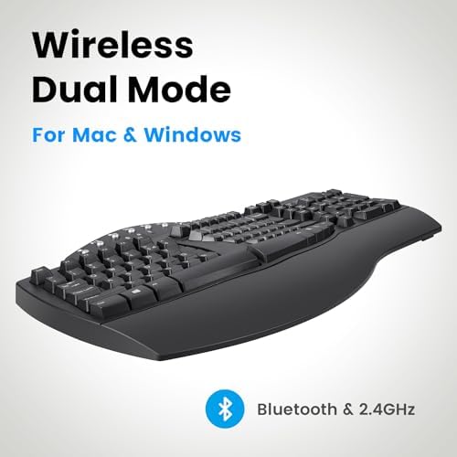 Perixx Periboard-612B Wireless Ergonomic Split Keyboard with Dual Mode 2.4G and Bluetooth Feature, Compatible with Windows 11 and Mac OS X System, Black, US English Layout