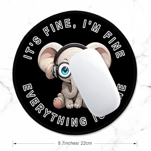 ITNRSIIET Round Mouse Pad with Stitched Edge Premium-Textured Waterproof Non-Slip Rubber Base Desktop Protection Mat Diameter 8.7 inches, Pretty Fine Elephant