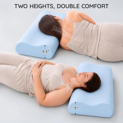 AM AEROMAX 32" King Contour Memory Foam Pillow for Neck Pain Relief, Blue