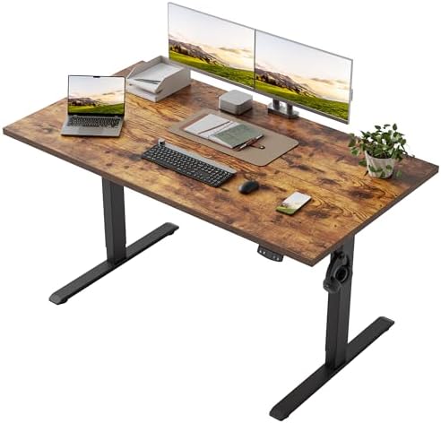 Klicelor 48 x 28 Electric Standing Desk, Sit Stand Up Home Office Desk, Height Adjustable Deep Cumputer Table with Memory Presets and Hooks, Two Pieces, Rustic Brown