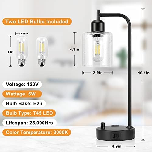 Industrial Bedside Lamps Set of 2, Fully Dimmable Desk Lamps for Bedroom