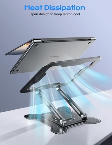 JCZT 360° Rotating Laptop Stand for Desk, Metal Foldable Laptop Riser,Black