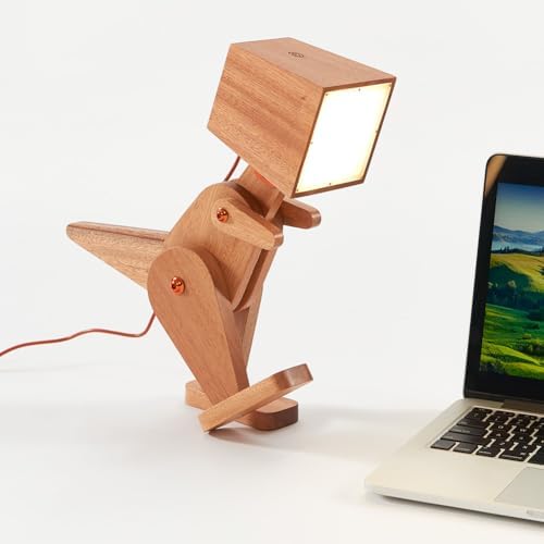Wood Dinosaur Table Lamp, Brown, 3 Levels Dimmable Touch Switch