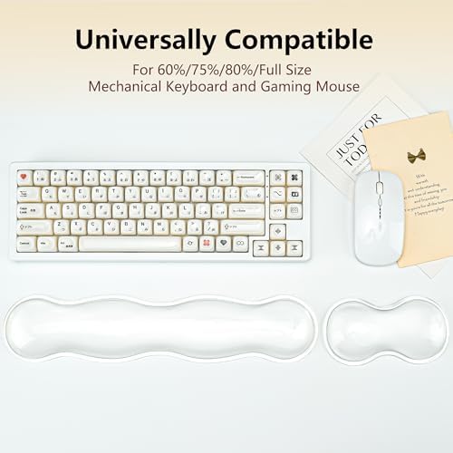 Gel Wrist Rest for Keyboard and Mouse - White Soft Ergonomic Silicone Wrist Rest, Clear Cute Desk Accessories for Gaming, Computer, Laptop