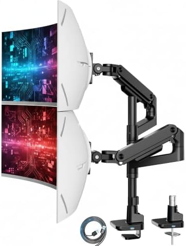 ARES WING Tall Dual Ultrawide Monitor Mount with USB A/C for 17 to 49 Inch