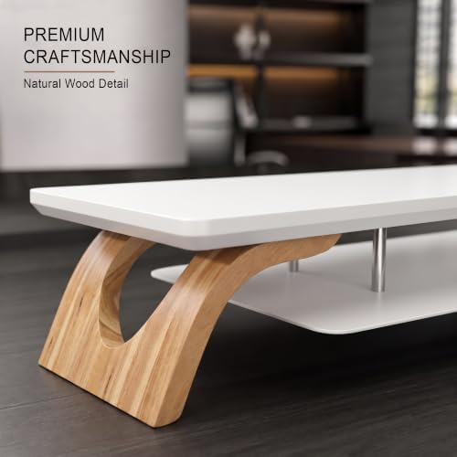 42.5''Dual Monitor Stand Riser for 2 Monitors with Acacia Wood, White