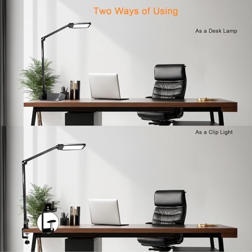 Pro LED Desk Lamp with Remote Control, Eye-Caring CRI95+ Dimmable Light, 3000K–6000K Adjustable Color Temperature, Flexible Angle, Clamp or Base Mount, for Home Office, Reading & Video Calls, 2 Pack