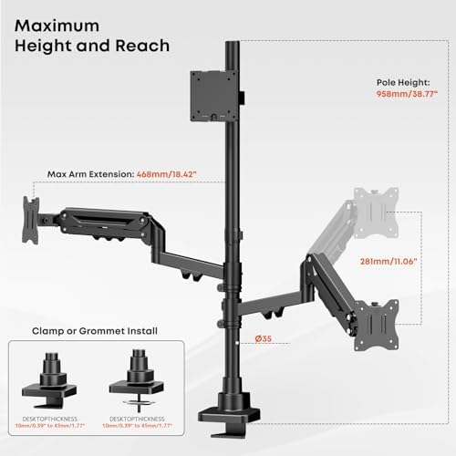 Triple Monitor Mount up to 49 inches, Fully Adjustable Gas Spring Arm