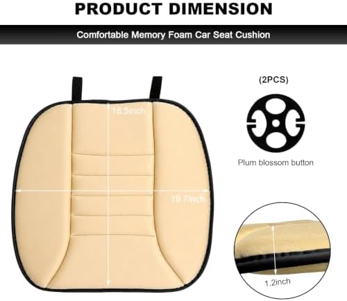 Car Seat Cushion, 1.2" Thick Comfort Memory Foam Auto Seat Pad with Non Slip Bottom, Breathable Driver Seats Pillow Pressure Relief Chair Cushion for Vehicle Office Home (Beige)