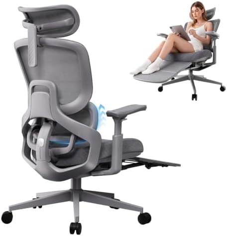 FLOW360 Ergonomic Mesh Office Chair with Footrest, Big&Tall Chair Gray FM
