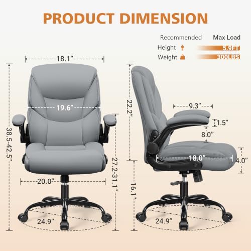 PU Leather Office Chair, Comfy Executive Chair with Flip-up Arms