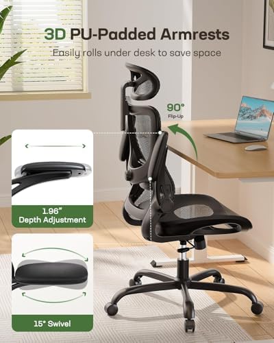 Marsail Ergonomic Mesh Office Chair with Adjustable Lumbar Support, 3