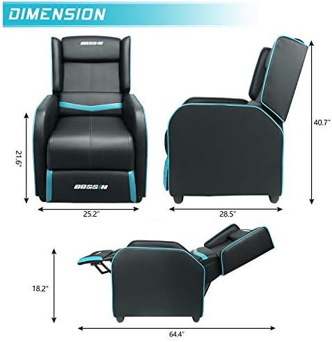BOSSIN Gaming Recliner Chair for Adults 400lbs Racing Style Sofa Big and Tall PU Leather Recliner Seating, Modern Ergonomic Lounge Comfortable Home Movie Theater for Living Room(Cyan)