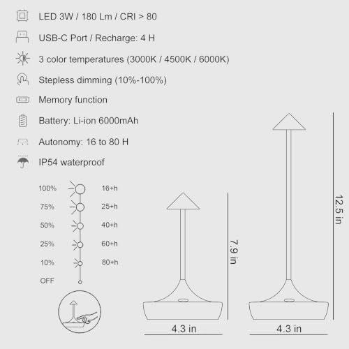 Cordless Rechargeable LED Table Lamp Set of 2, Mini Gold