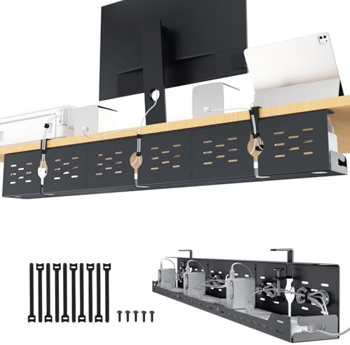 Univivi Under Desk Cable Management Tray, Cable Management, 48 inch, Black