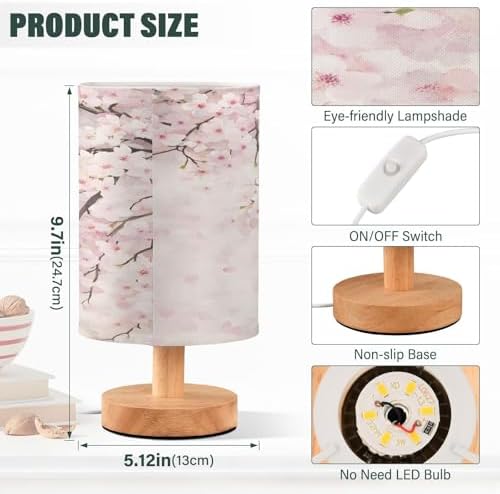 ALAZA Cherry Blossom Flower Floral Decor Bedside Table Lamp with USB Port for Bedroom Nightstand Office Desk LED Bulb Included