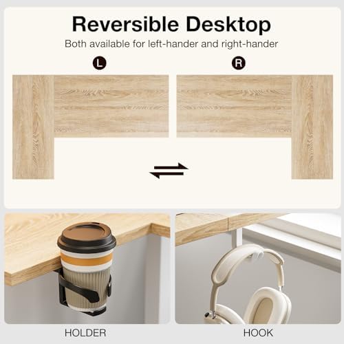Muvai 59" L Shaped Standing Desk with Cable Tray, Reversible, Oak