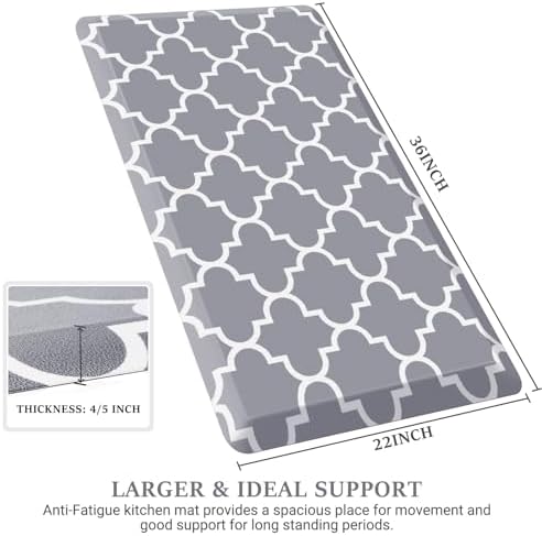 WISELIFE Anti Fatigue Mats for Kitchen Floor, 22" x 36", 4/5 Inch, Grey