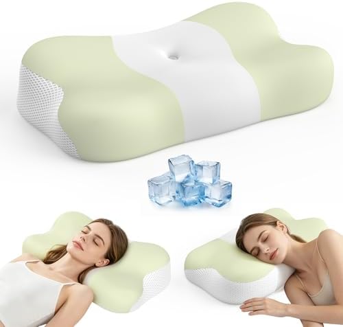 Cervical Neck Pillow Memory Foam Ergonomic Single-Sided High-Low (Green)