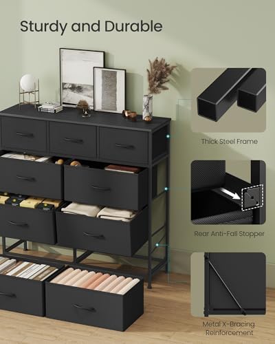 SONGMICS Dresser for Bedroom, Wide Dresser with 9 Fabric Drawers