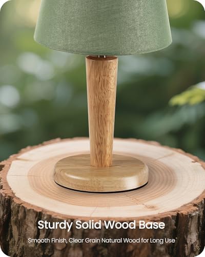 12" Wood Bedside Table Lamps Set of 2, Small Desk Lamps for Small Places, 3 Color Temperatures with Memory, Green Linen Shade & E26 Bulbs, for Bedroom Living Room Office MJ13TLP205