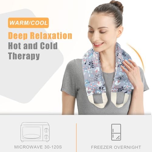 UNCN Long Wide Heating Pad for Neck and Shoulders Back 33x5.9in Microwavable Large Moist Heat Pack Warm Hot Compress Neck Wrap Weighted Bag Massage Reusable Herbal Nature Calming Portable Cotton