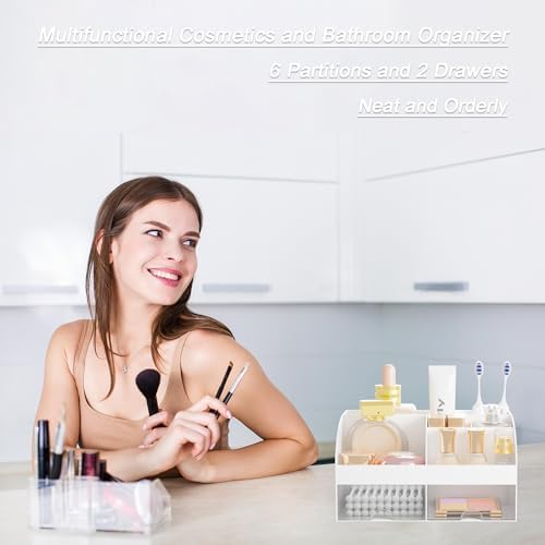 Makeup Organizer with 2 Drawers, Countertop Cosmetic Storage for Vanity