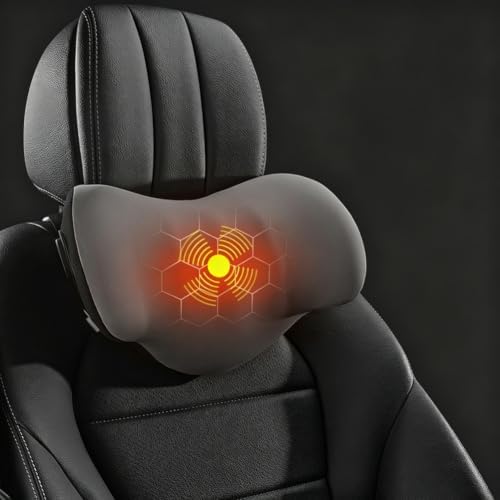 Car Neck Headrest Support Pillow, Heat Vibration Massage Car Neck Pillow