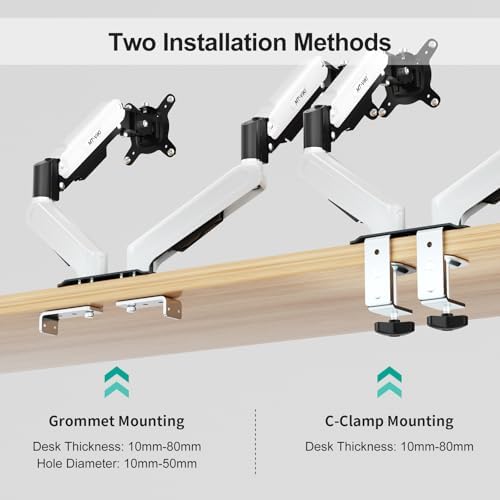 MT-VIKI Dual Monitor Stand - Gas Spring Double Monitor Arm with Quick Release VESA Plates for 2 Screens 17-32 Inch, Full Motion Articulating Desk Mount, Holds 4.4-19.8lbs