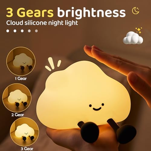 S NMT Cute Cloud Night Light Silicone Nursery USB Rechargeable Christmas Sleeping Bedside Lamp Touch Sensor Nightlights for Bedroom