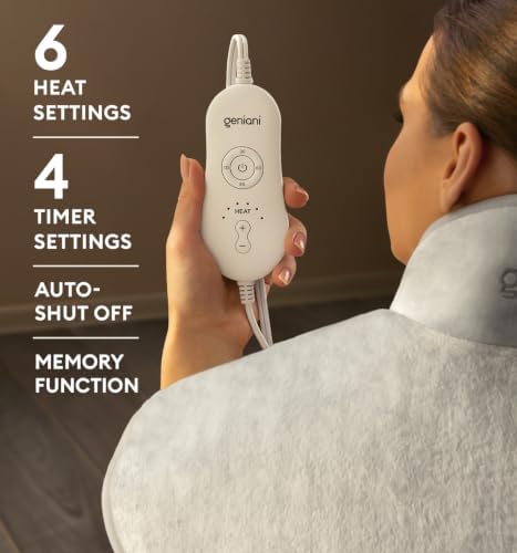 GENIANI Electric Throw - Heating Pad for Neck and Shoulders, Large Heated Pad for Neck Pain, Shoulder Heating Wrap with 4 Auto Shut-Off, 6 Heat Settings, Pain Relief, Gifts for Women Men - 22"x24"