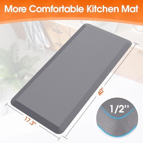 Kitchen Mat for Floor, Anti-Fatigue Mat Kitchen Rug, 17.3"x39"x0.5'', Grey