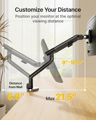 monTEK Aluminum Monitor Arm for 17-40" Screens, 26.4 lbs, Black