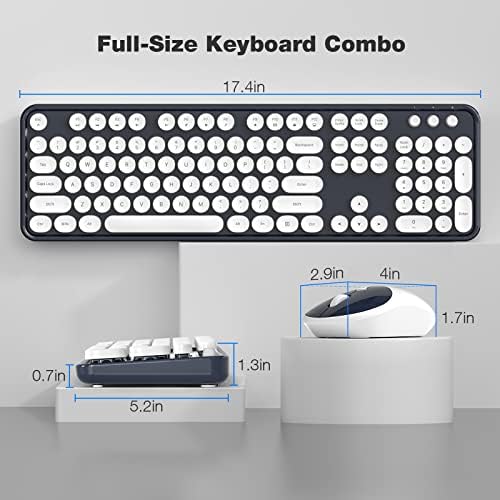 MOFII Wireless Keyboard and Mouse Combo, Computer Full Size 2.4G Plug and Play Wireless Typewriter Retro Round Keyboard and Mouse Set for Windows, Computer, Desktop, PC, Notebook - (Dark Blue)