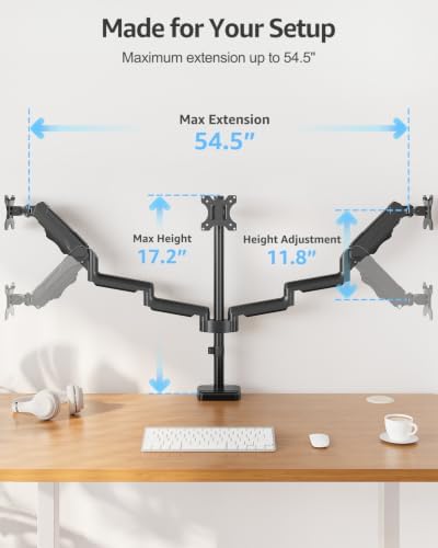 MOUNTUP Triple Monitor Stand Mount - 3 Monitors Desk Mount for Computer Screens Up to 27 inch, Triple Monitor Arm, Heavy Duty Monitors Stand, Each Arm Holds 4.4-19.8 lbs, Black