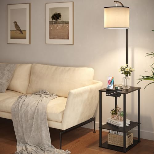 SUNMORY Floor Lamp with Table Shelves, End Side Table for Living Room