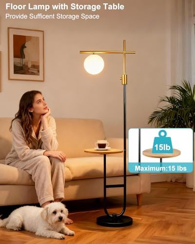 66IN Floor Lamp with Table, Modern Shelf Lamp for Living Room,Black