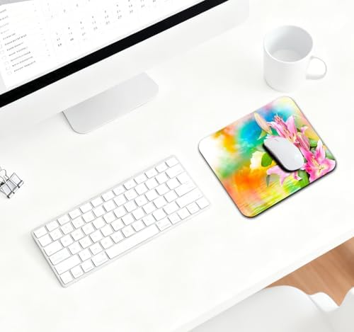 9.5x7.9 Inch Office/Gaming Mouse Pad, Vibrant Pink Lilies Blooming Flowers Under Sunlight Spectacular Colorful Scenery Cute Anti-Slip Mat for Desk