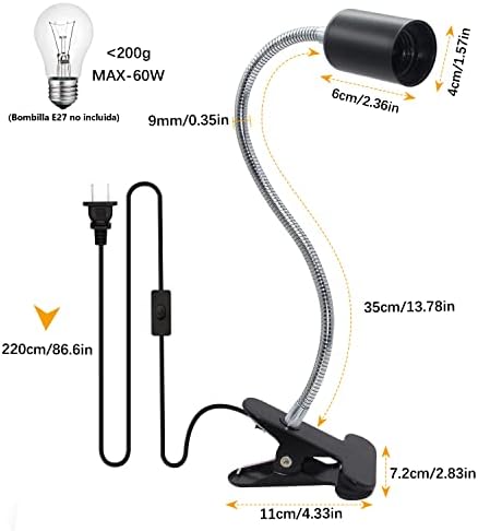Clip Desk Lamp Socket 2 Pack Flexible Gooseneck Lamp Stand Clip-On with Switch Plugs Clip on Light with Flexible Neck Portable Clip on Light Metal Clip Holder Desk Study Clamp Lamp