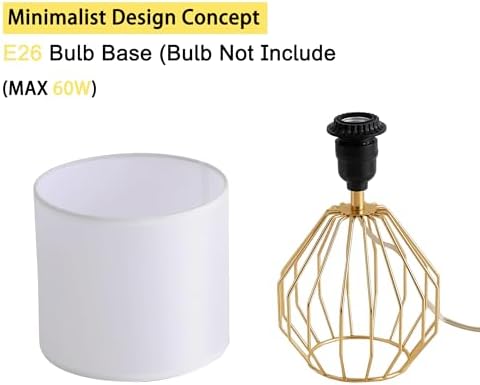 Small Gold Table Lamps, Set of 2 Bedside Nightstand Lamps with White Fabric Shade, Metal Base, Hollow Geometric Desk Lamps for Bedroom, Living Room, Office