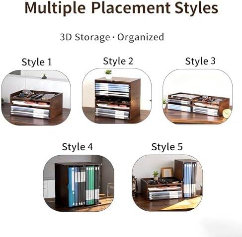 Wooden Desk Organizer with File Sorter, Stackable Paper Tray & Mail Holder