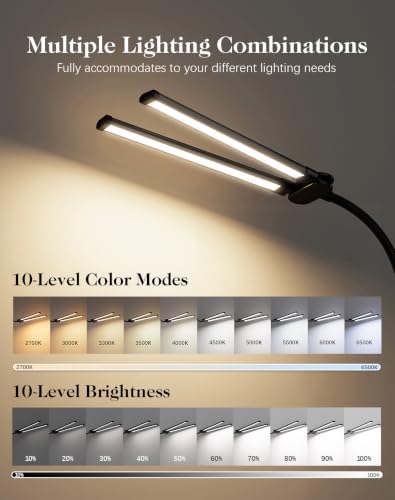LED Floor Lamp with Table, 18W Bright Reading Floor Lamp for Office, Narrow Side Table with Dual Head Goose-Neck, Adjustable Brightness & Color Temp, End Table with Storage Shelves-Black