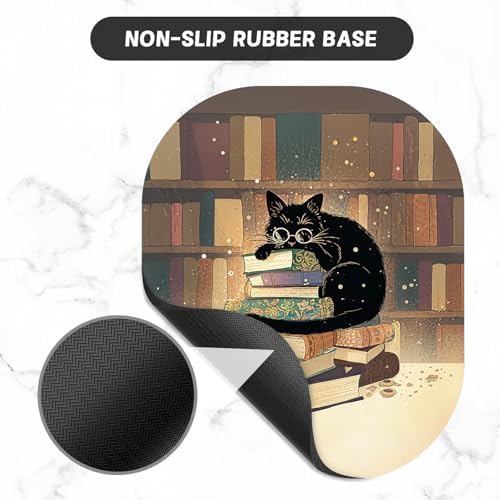 Small Mouse Pad, 6 x 7 Inch, Oval Mini Mouse Pad with Non-Slip Rubber Base for Laptop Wireless Mouse Keyboard Tray Mousepad, Glasses Cat