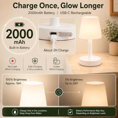 Rechargeable Table Lamp, Mini Cordless Shower Lamp for Bathroom, IP54