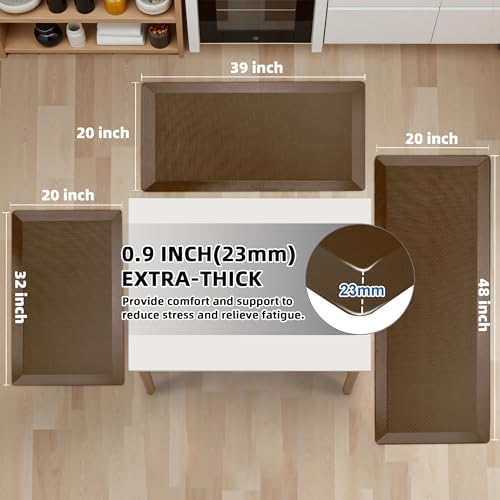 Tyrot Extra Thick Anti Fatigue Mat for Kitchen Floor, 20x32+20x32, Brown