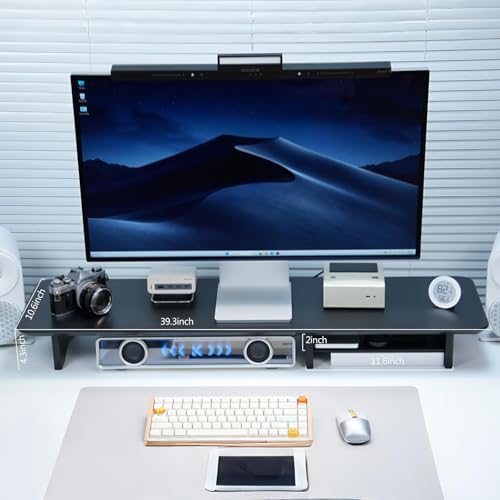 Bamboo Dual Monitor Stand Riser, 2-Tier Desk Shelf with Storage