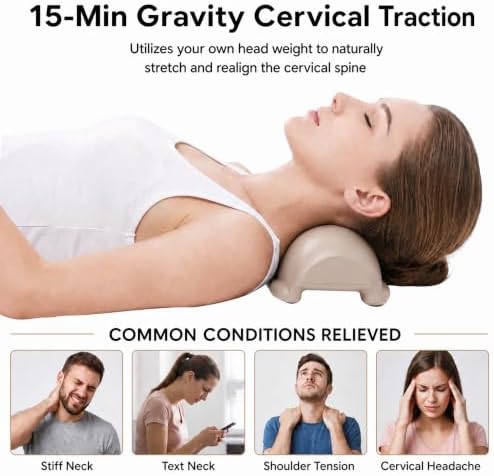 Cervical Neck Support Pillow for Neck Pain Relief, Neck Stretcher Exerciser, Ergonomic Traction Device for Neck Hump Corrector and Shoulder Relaxer, Apricot (Apricot)